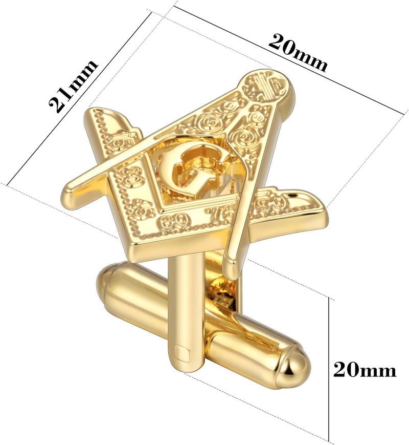 AMITER Masonic Tie Clip and Cufflinks Set, 18K Gold Mens Necktie Bar Cuff Links Personalized Gift for Freemason Husband Father Boyfriend - Image 4